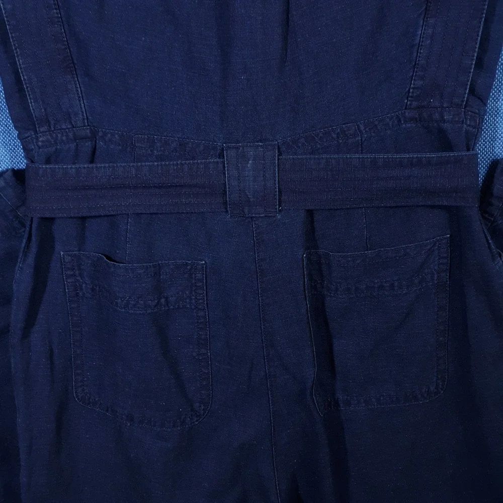Banana Republic Linen Blend Jumpsuit Size S Tall Indigo Utility One Piece Safari